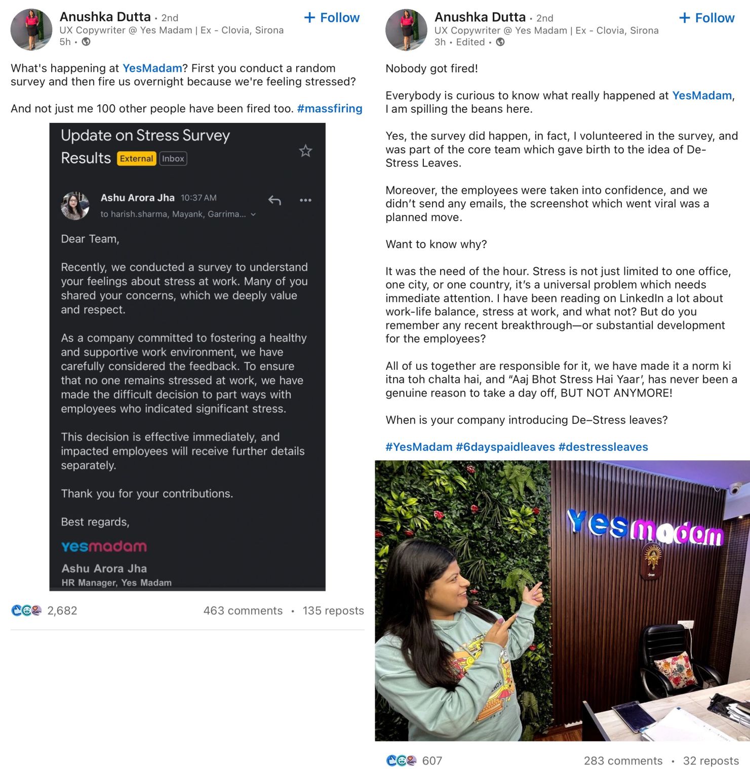 Дописи копірайтерки YesMadam про &laquo;звільнення&raquo; і про спростування цієї інформації